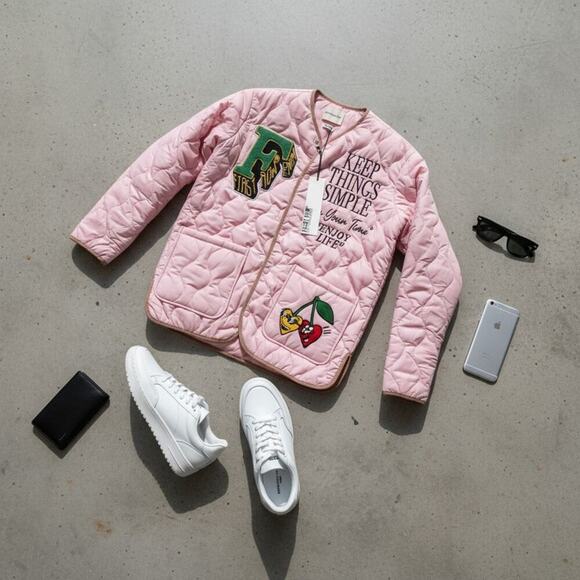 "Keep Things Simple" By First Row Denim Pink Quilted Jacket XL NWT - Picture 7 of 11